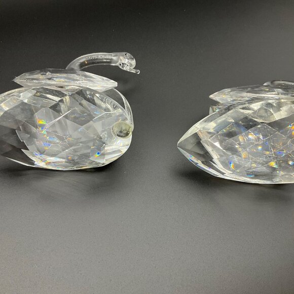 Vintage Set 2 Crystal Art Glass Swan Faceted Figurine Paperweight MCM Art Deco - Picture 7 of 9